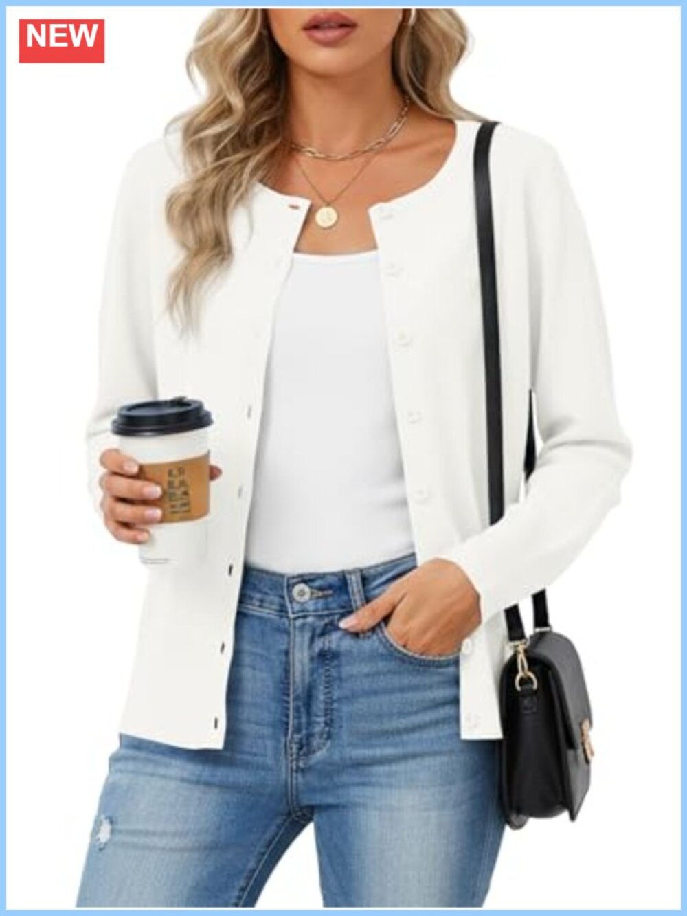 Women's Lightweight Knit Button Front Cardigan Sweater Long Sleeve Crewneck